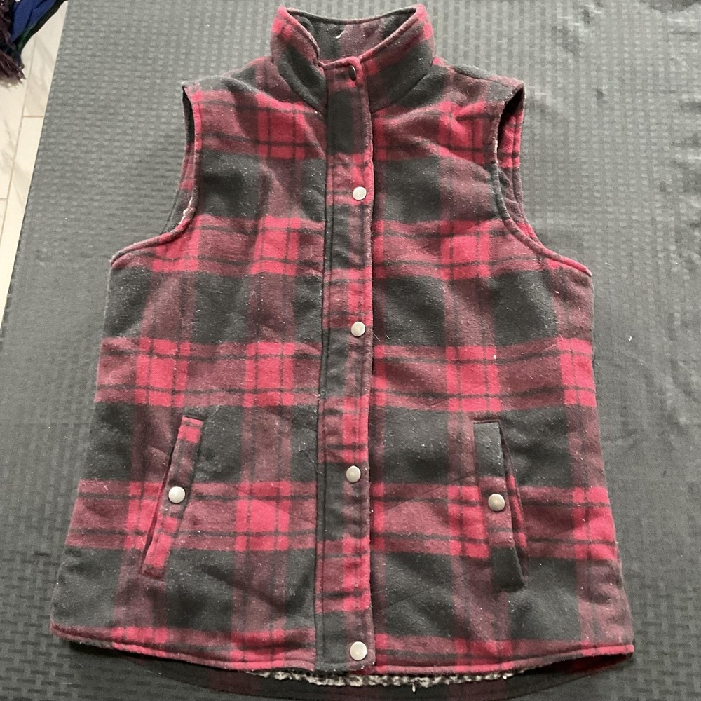 Harper Heritage Vest Womens Small Red Plaid Sherpa Lined Zip Up Flannel Warm